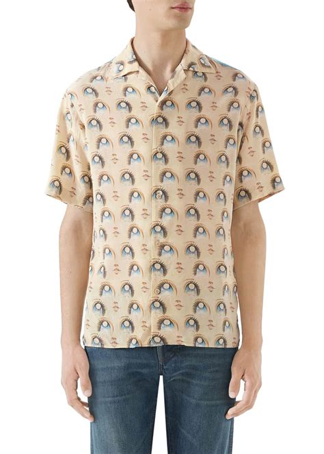 gucci mens anime graphic short-sleeve silk shirt|Men .